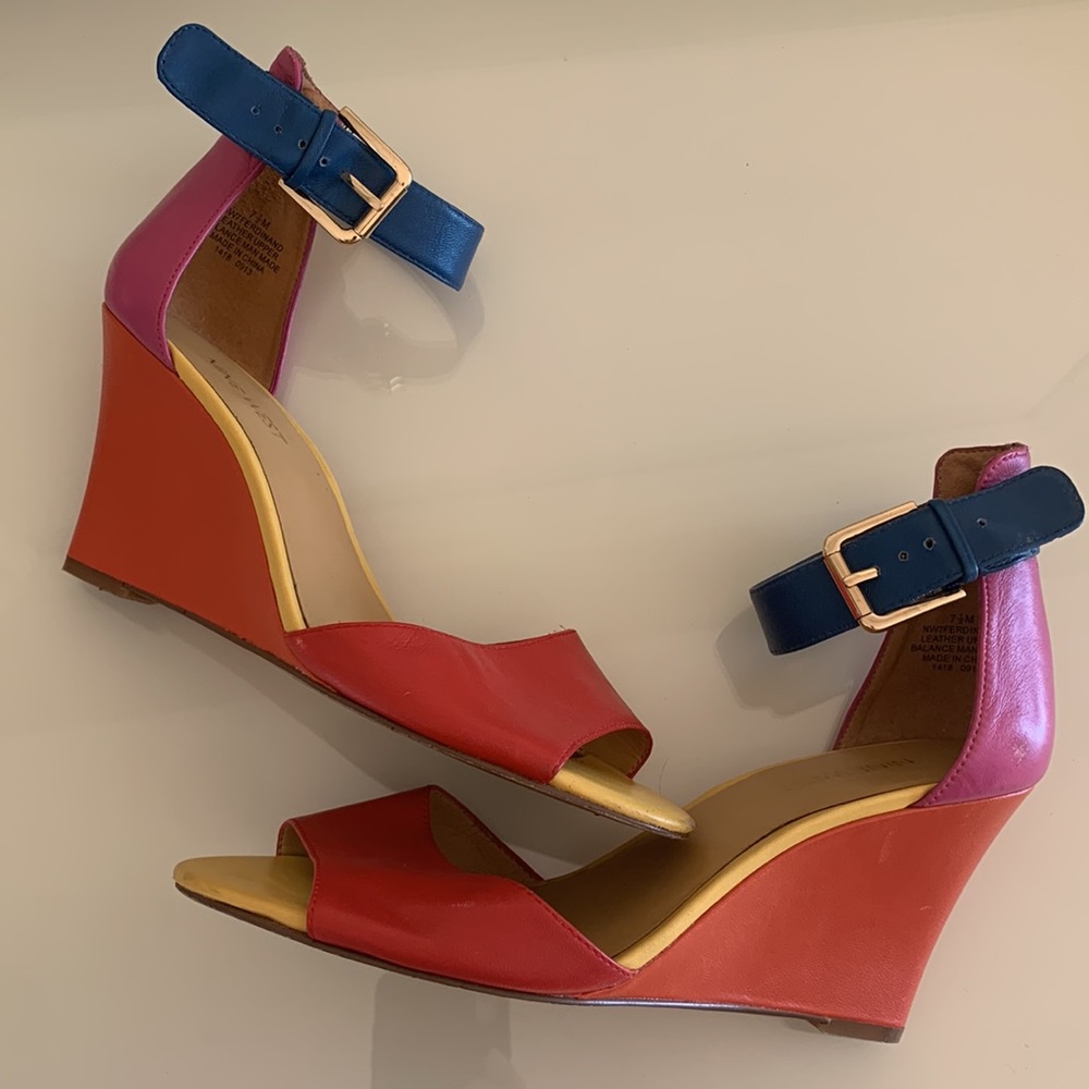 Nine West Color Block Ankle Strap Wedges